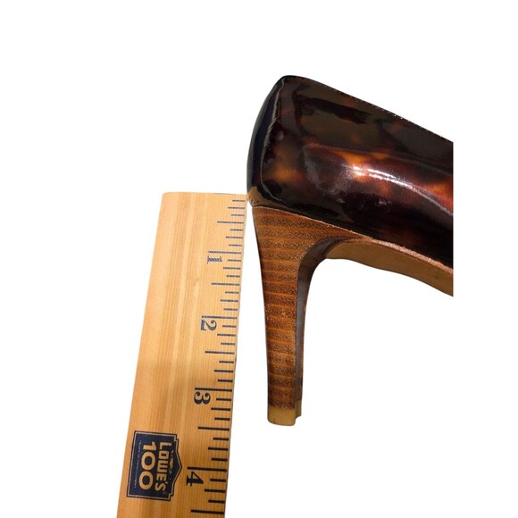 Stuart Weitzman Brown Tortoise Patent Leather Peep Toe Pump Heels 7M S.2 - Picture 12 of 14